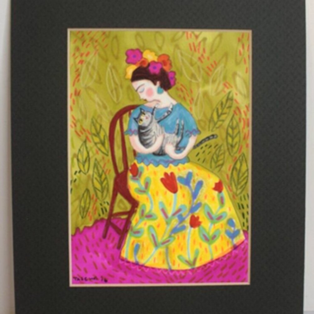 Frida Kahlo Holding Cat Beautiful Dress Unibrow  8x10 Tascha Parkinson Print! - Picture 2 of 3